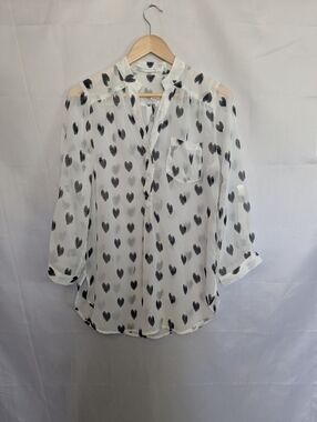 Fun 2 Fun Heart Print Semi-Sheer Blouse